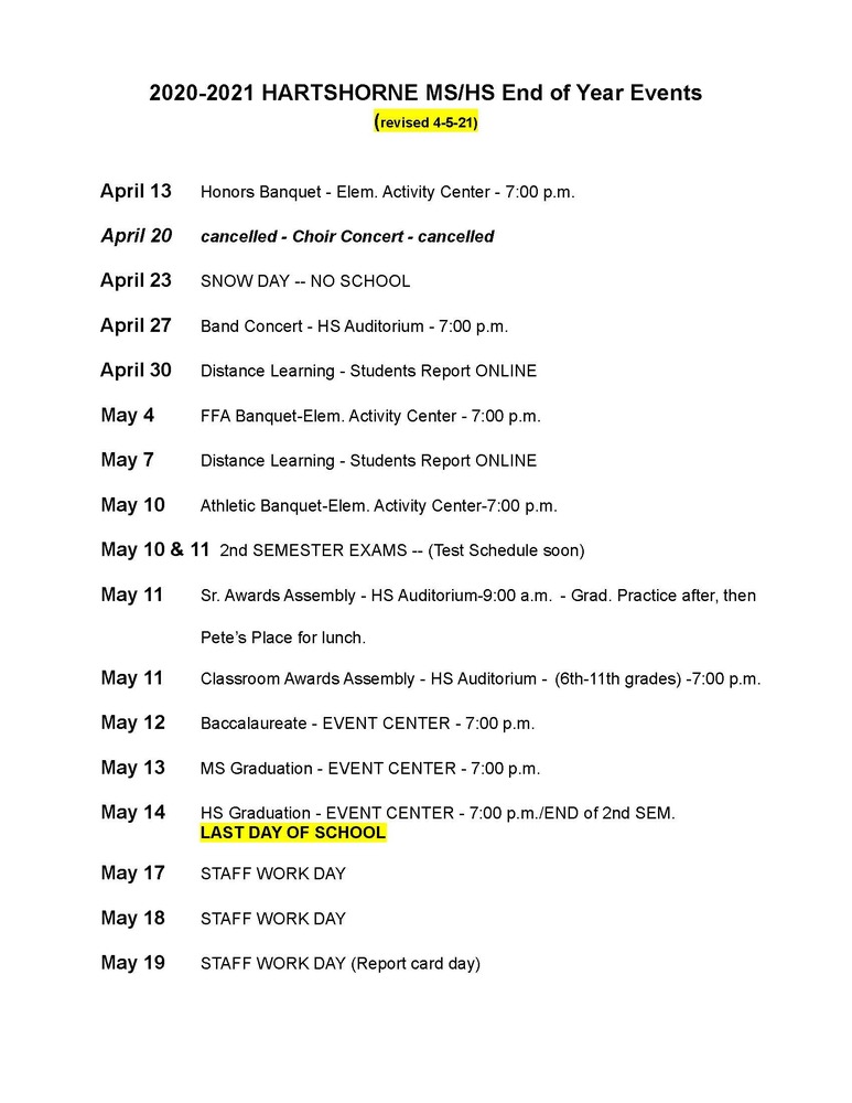 EVENTS SCHEDULE