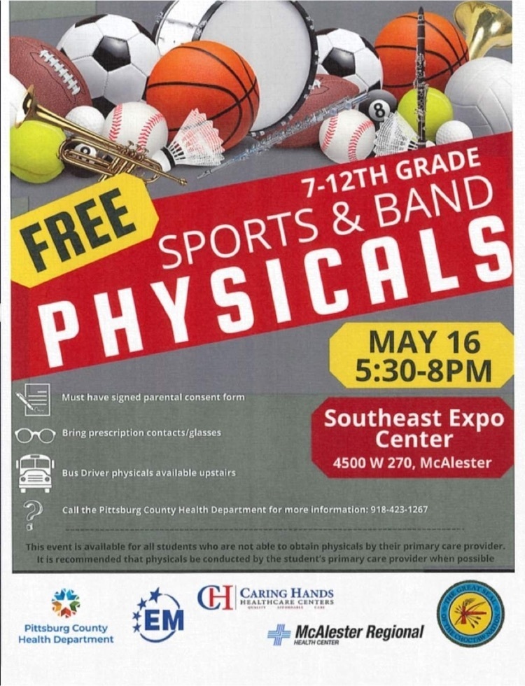 FREE sport and band physical opportunity for the 2023-2024 school year